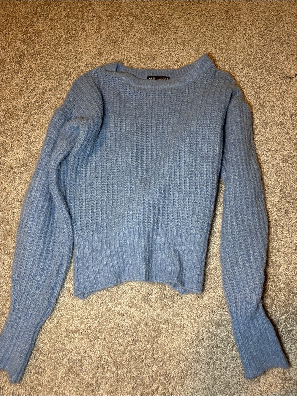 Zara Light Blue Ribbed Crewneck Sweater